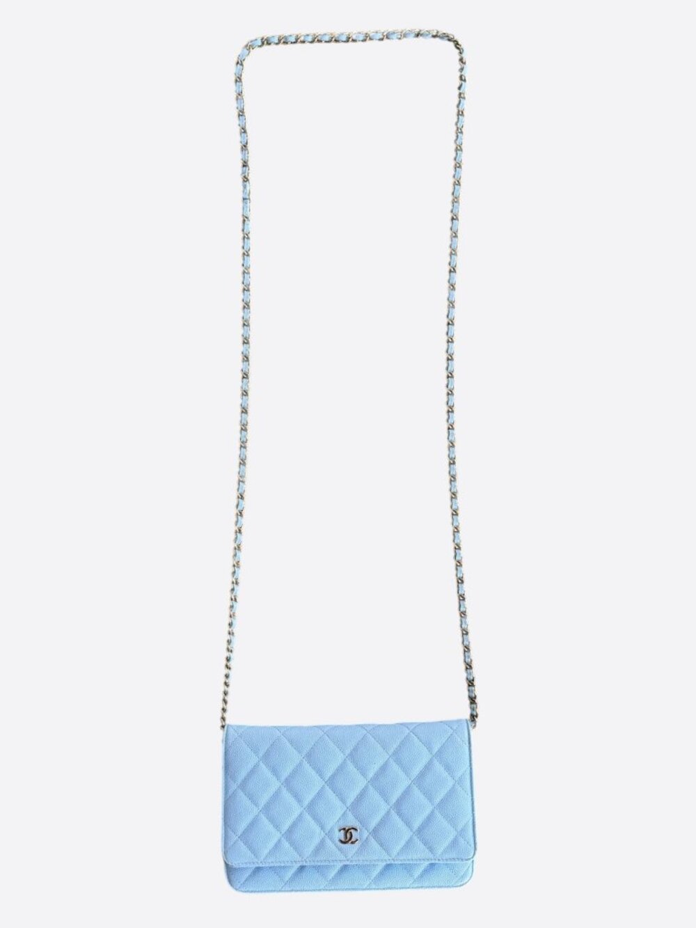 Chanel Blue Quilted Caviar Wallet On Chain Bag
